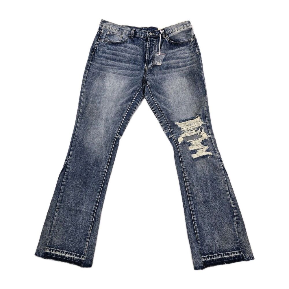 Mnml Jeans Mens 38x36 Blue Medium Wash Distressed Straight Denim Button Fly
